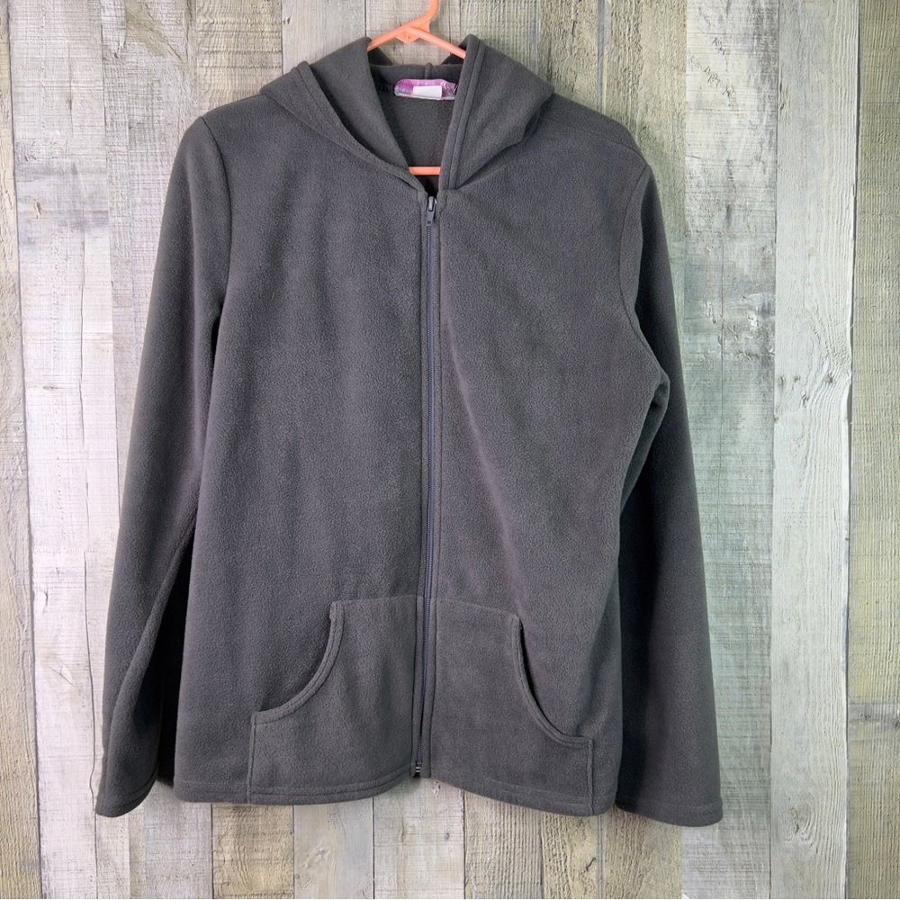 Fame 4 Fifteen Large Fleece Hooded Zippered Front Gray Jacket